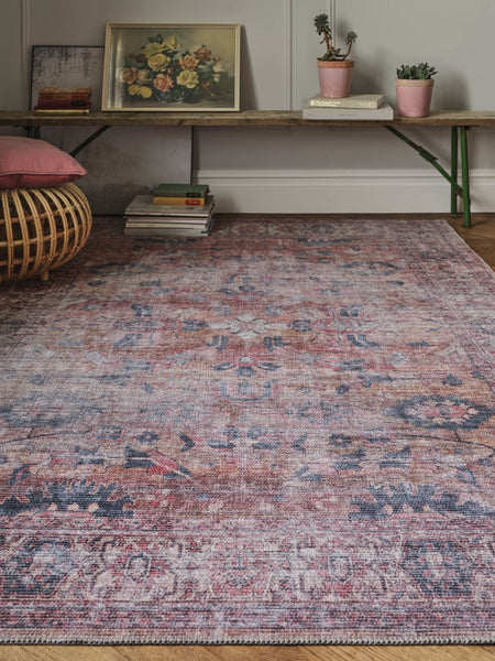 Printed Oriental Area Rug, Blush / Multi, Perfect Blend of Vintage and newest Modern, Transitional Indoor Rug